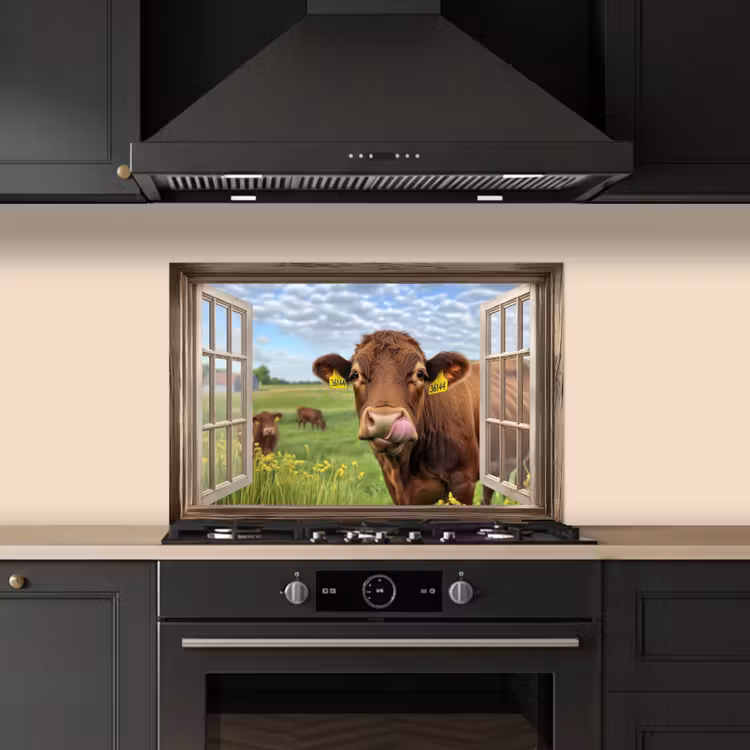 Salpicaderos de cocina - Mirar a través - Vaca - Pradera - Paisaje - Animales — 5