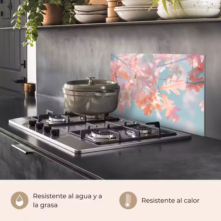 Salpicaderos de cocina - Hojas de roble - Ramas - Rosa — 2