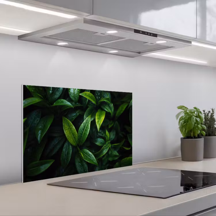 Salpicaderos de cocina - Hojas - Gotas de lluvia - Luz - Verde — 1