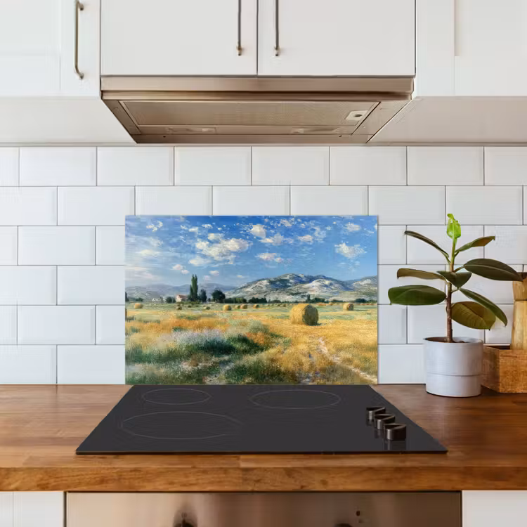 Salpicaderos de cocina - Paisaje - Balas de paja - Montañas - Nubes — 3
