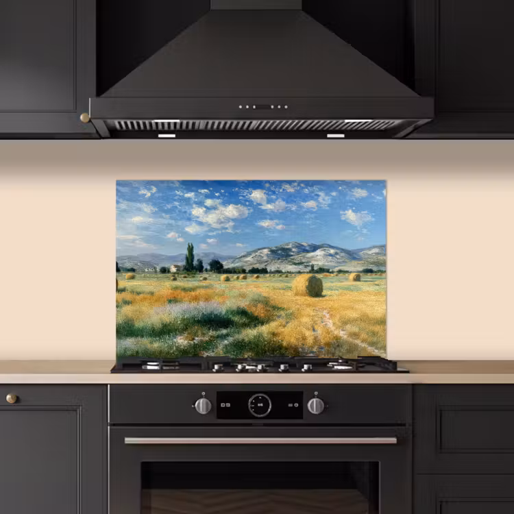 Salpicaderos de cocina - Paisaje - Balas de paja - Montañas - Nubes — 5