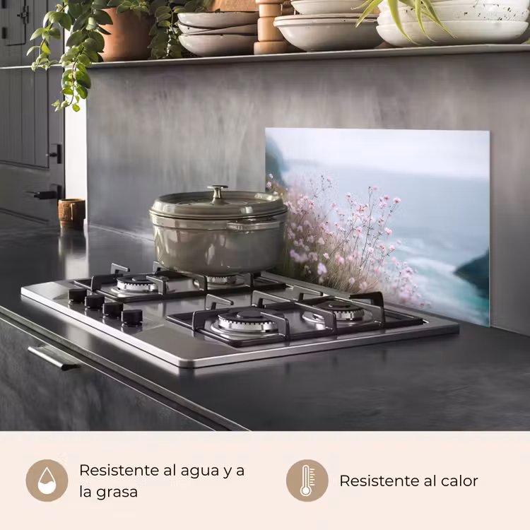 Salpicaderos de cocina - Acantilado - Flores - Mar - Rosa — 2