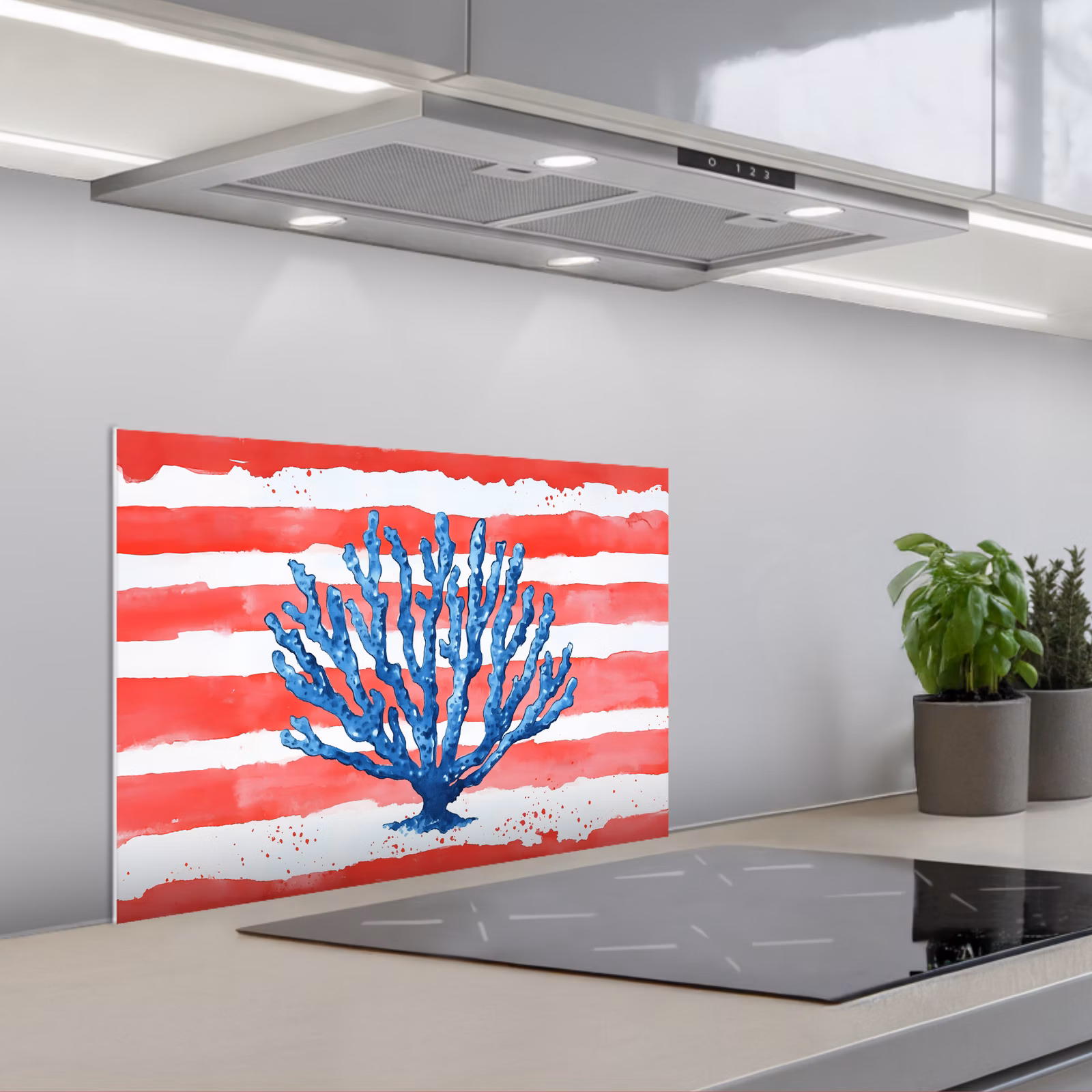 Salpicaderos de cocina - Coral - Textura de pintura - Rojo - Azul — 1