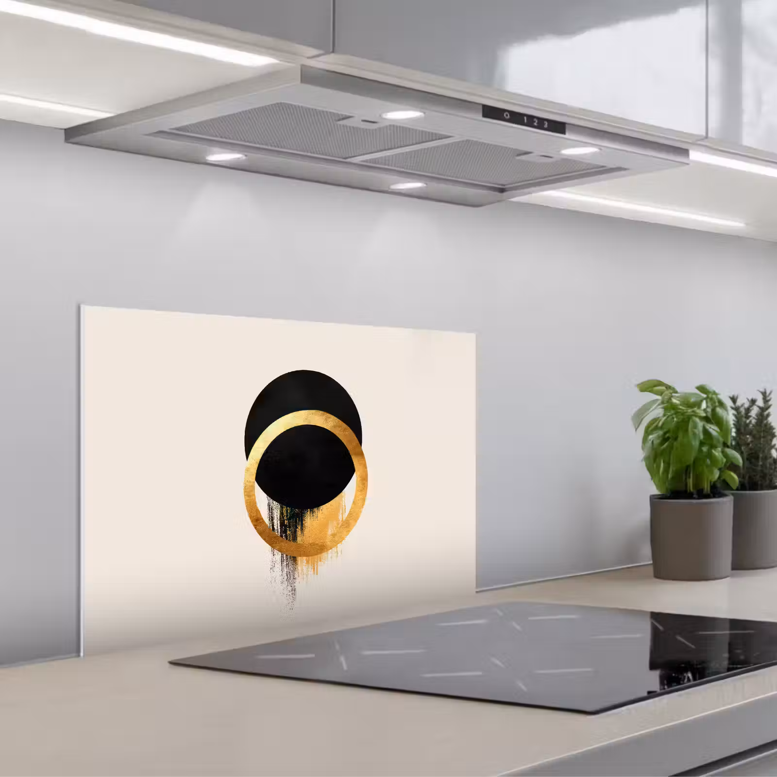 Salpicaderos de cocina - Diseño abstracto - Círculo negro - Manchas de pintura — 1