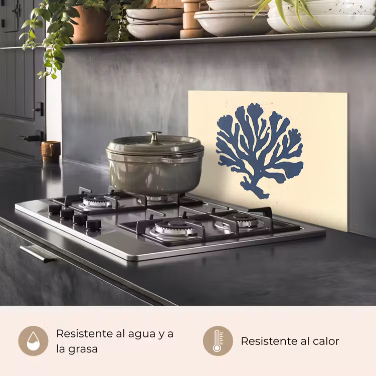 Salpicaderos de cocina - Azul coral - Ramas - Beige — 2