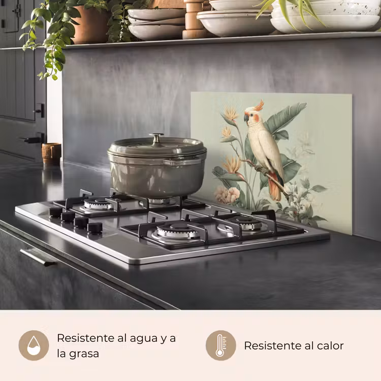 Salpicaderos de cocina - Cacatúa crestada amarilla - flores de ave del paraíso - Verde — 2