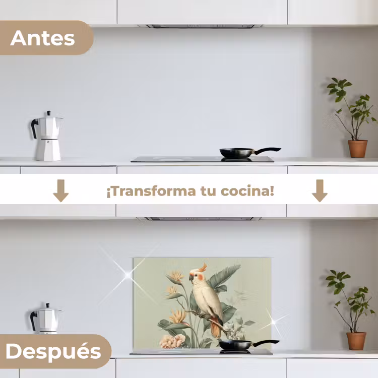 Salpicaderos de cocina - Cacatúa crestada amarilla - flores de ave del paraíso - Verde — 7