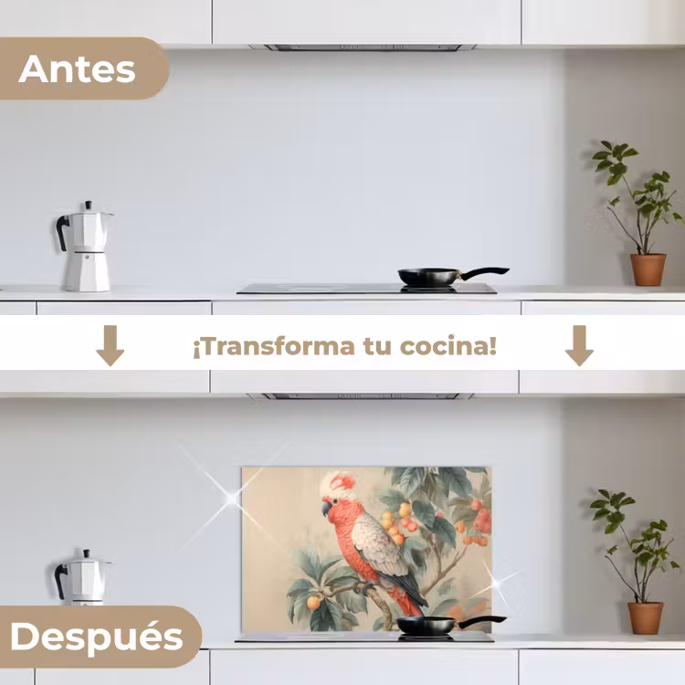 Salpicaderos de cocina - Cacatúa crestada rosa - Rama con frutos - Hojas — 7