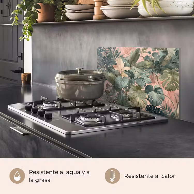 Salpicaderos de cocina - Composición de las hojas - Verde - Rosa — 2