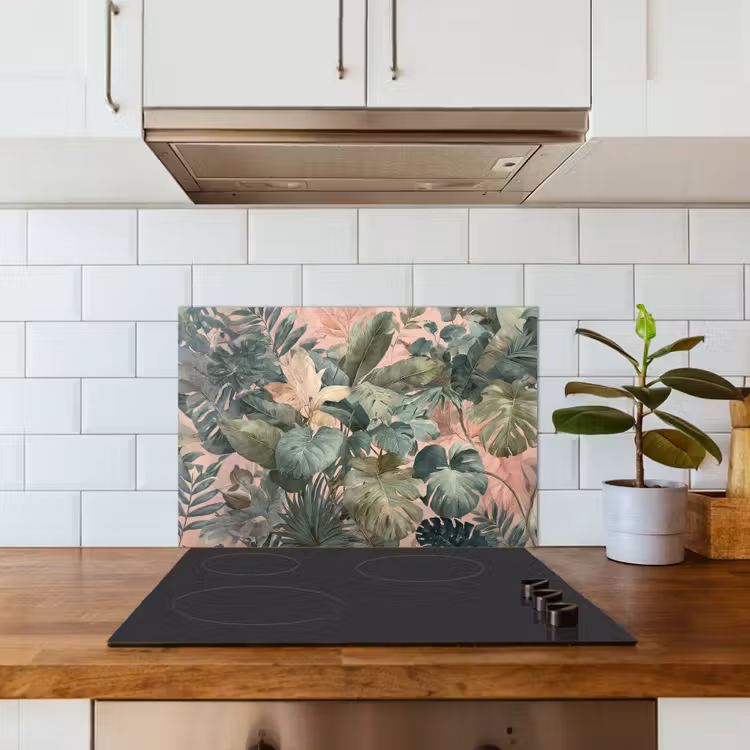 Salpicaderos de cocina - Composición de las hojas - Verde - Rosa — 3