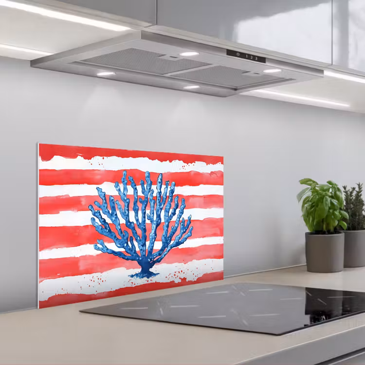 Salpicaderos de cocina - Coral - Textura de pintura - Rojo - Azul — 1