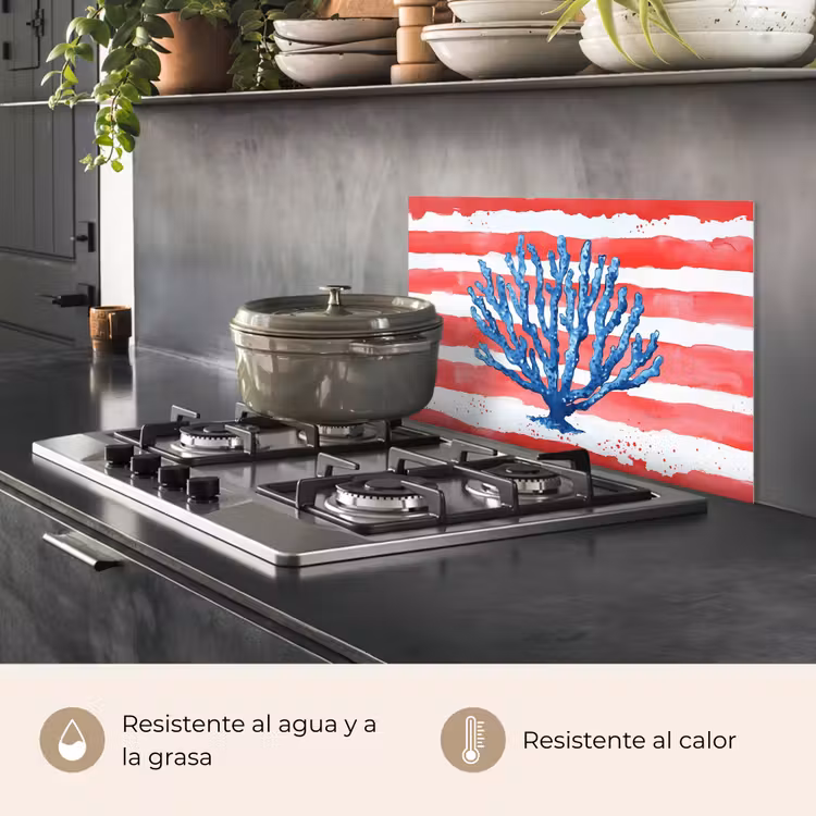 Salpicaderos de cocina - Coral - Textura de pintura - Rojo - Azul — 2