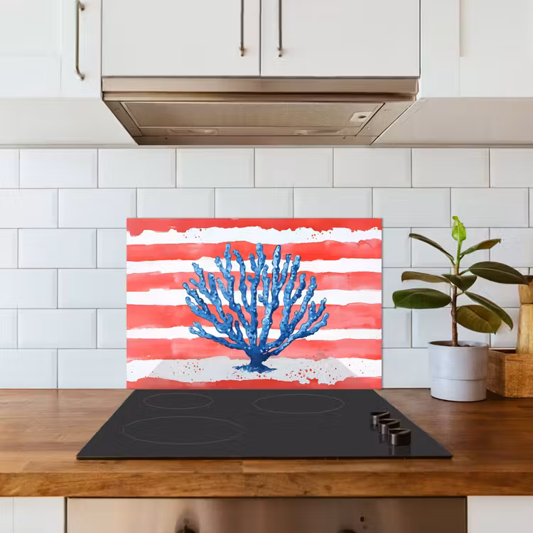Salpicaderos de cocina - Coral - Textura de pintura - Rojo - Azul — 3