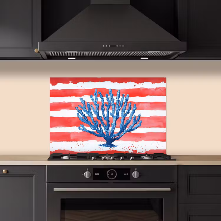 Salpicaderos de cocina - Coral - Textura de pintura - Rojo - Azul — 5
