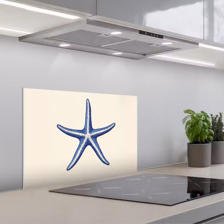 Salpicaderos de cocina - Estrella de mar azul - Minimalista - Beige — 1