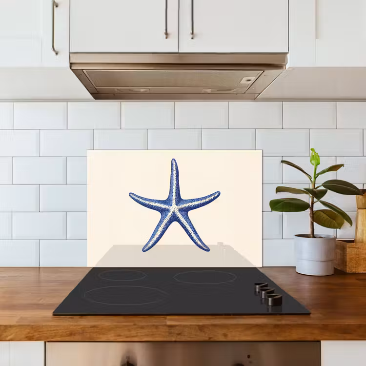 Salpicaderos de cocina - Estrella de mar azul - Minimalista - Beige — 3