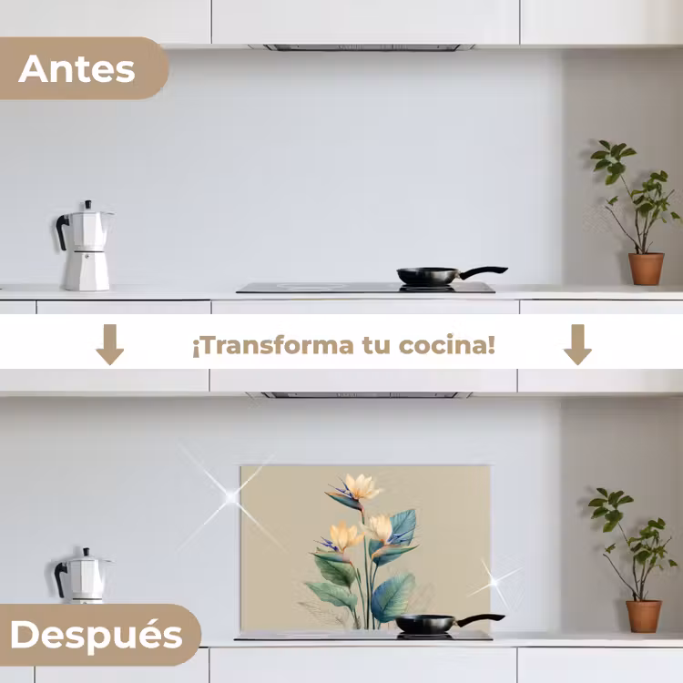 Salpicaderos de cocina - Flores de ave del paraíso - Hojas verde-azuladas - Beige — 7