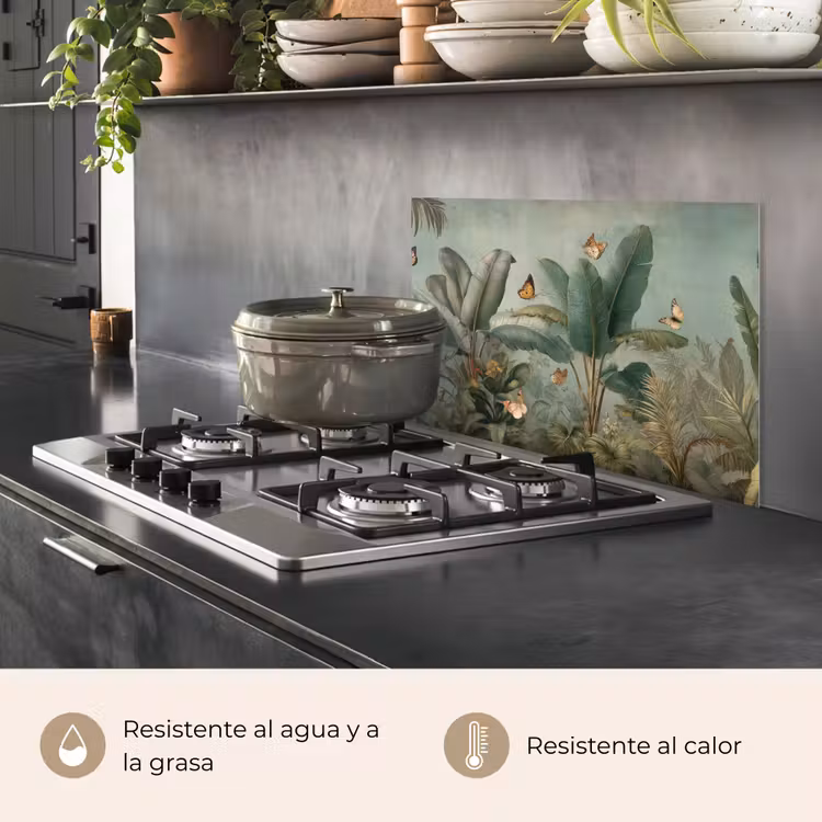 Salpicaderos de cocina - Follaje tropical - Mariposas - verde - Marrón — 2