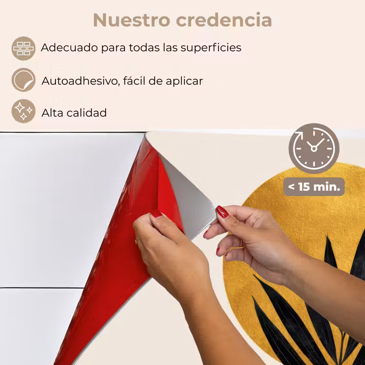 Salpicaderos de cocina - Hoja de palmera negra - Círculo dorado - Fondo beige — 4