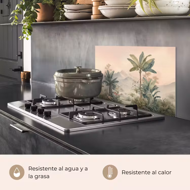 Salpicaderos de cocina - Paisaje tropical - palmeras - Flores - Cielo rosa — 2