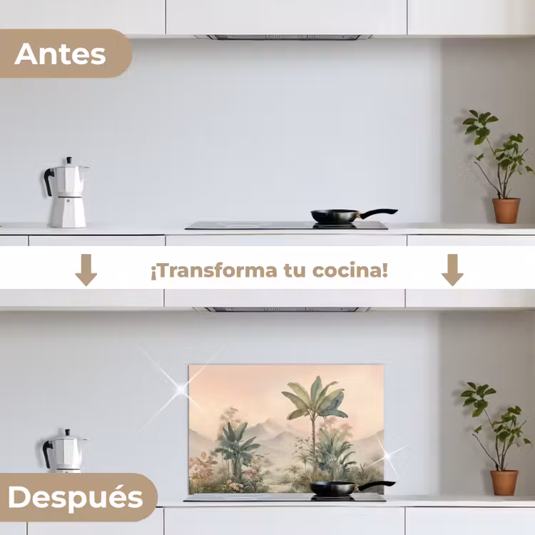 Salpicaderos de cocina - Paisaje tropical - palmeras - Flores - Cielo rosa — 7