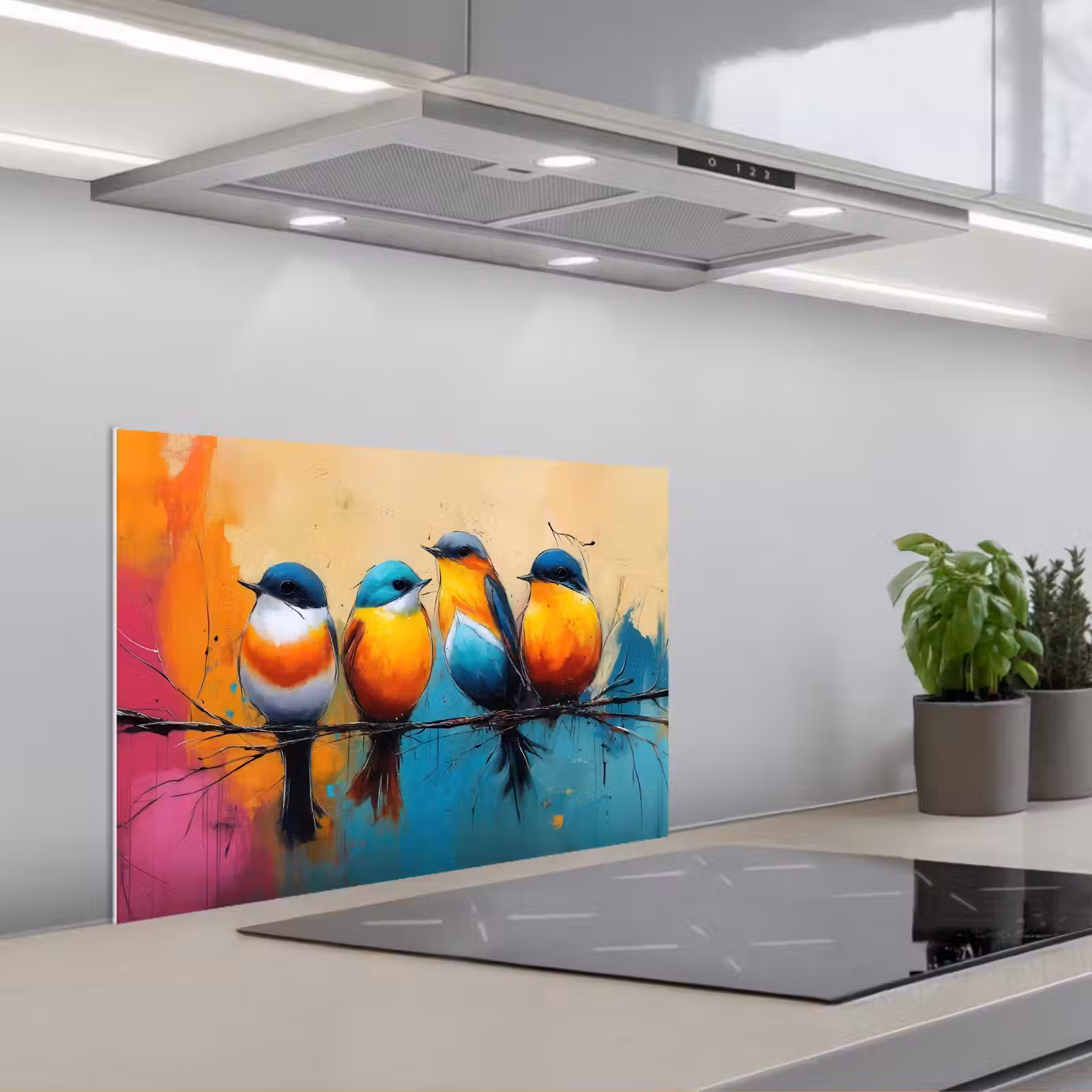 Salpicaderos de cocina - Pájaros - Colorido - Rama - Abstracto — 1