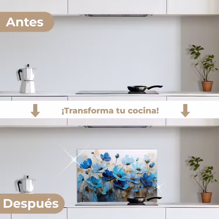 Salpicaderos de cocina - Flores - Pintura - Azul — 7