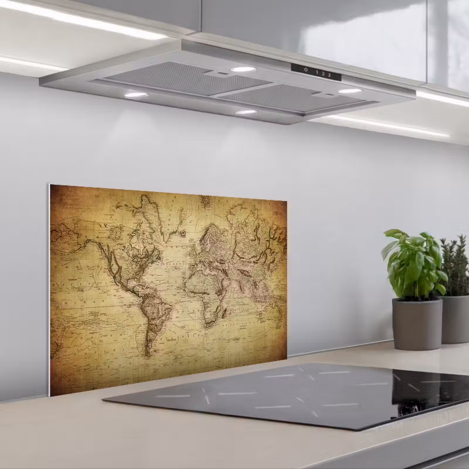 Salpicaderos de cocina - Mapa del mundo - Vintage - Antiguo - Marrón - Papel — 1