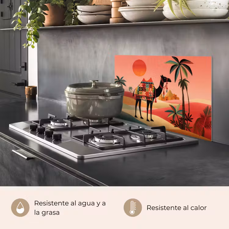 Salpicaderos de cocina - Camello - Alfombra de colores - Dunas - Sol rojo — 2