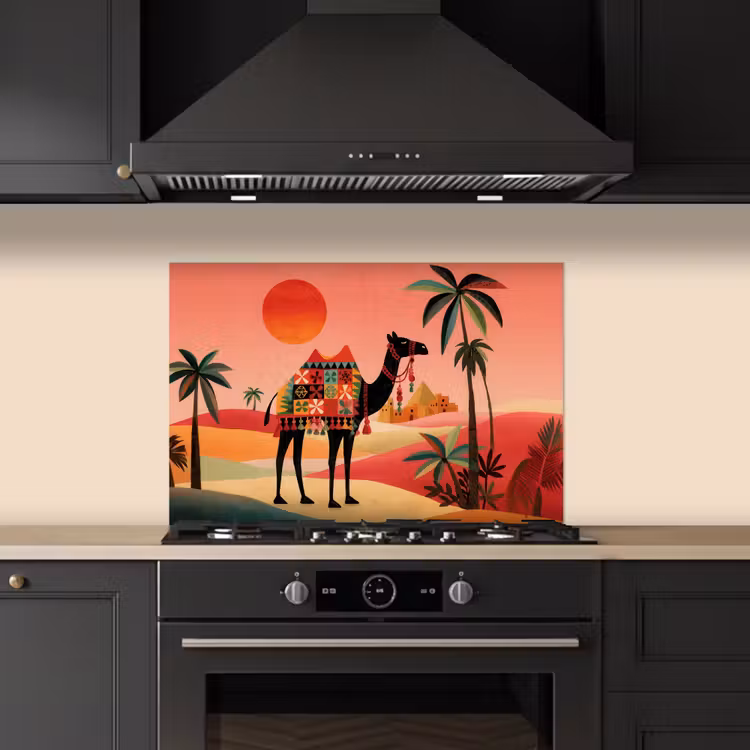 Salpicaderos de cocina - Camello - Alfombra de colores - Dunas - Sol rojo — 5