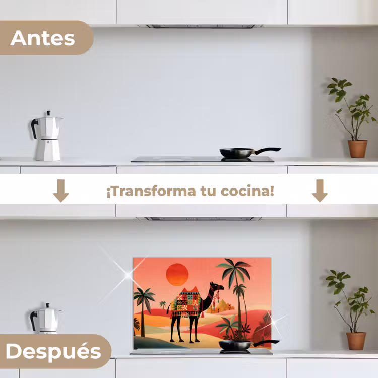 Salpicaderos de cocina - Camello - Alfombra de colores - Dunas - Sol rojo — 7