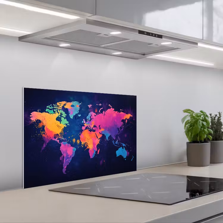 Salpicaderos de cocina - Mapa del mundo - Colorido - Graffiti — 1
