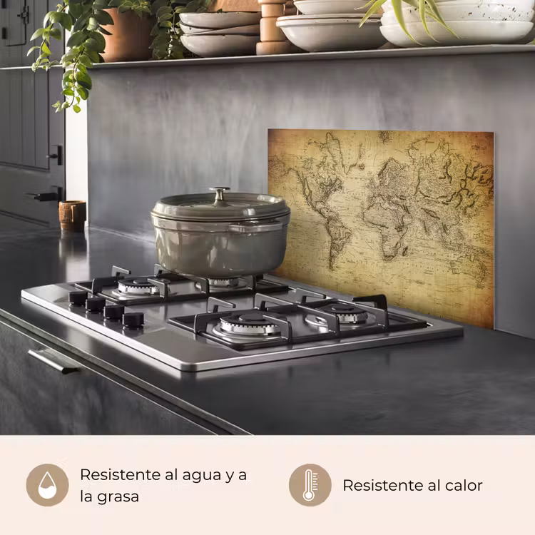 Salpicaderos de cocina - Mapa del mundo - Vintage - Antiguo - Marrón - Papel — 2