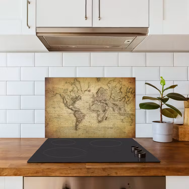 Salpicaderos de cocina - Mapa del mundo - Vintage - Antiguo - Marrón - Papel — 3