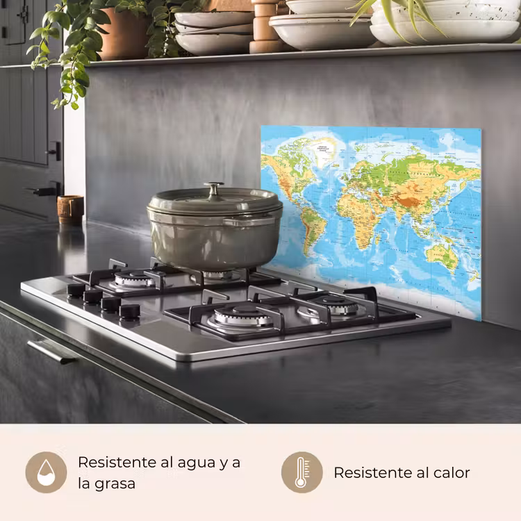 Salpicaderos de cocina - Mapamundi - Estadístico - Azul - Tierra - Educativo — 2
