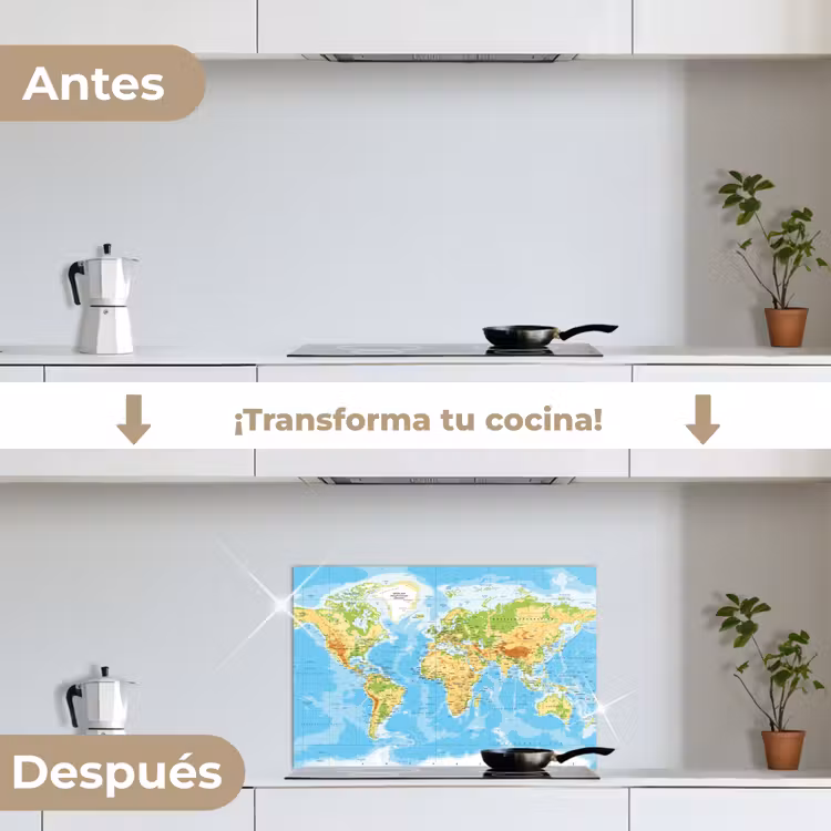 Salpicaderos de cocina - Mapamundi - Estadístico - Azul - Tierra - Educativo — 7
