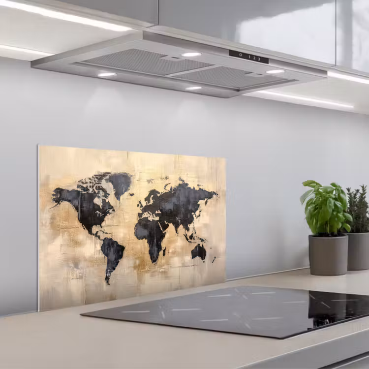 Salpicaderos de cocina - Mapamundi - Oro - Negro - Abstracto — 1