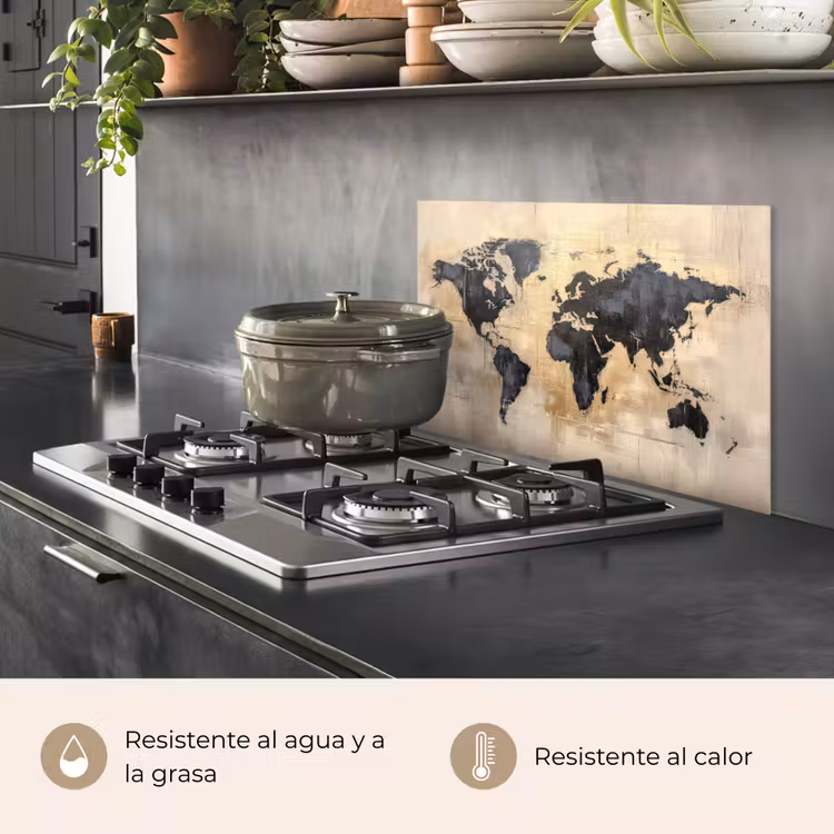 Salpicaderos de cocina - Mapamundi - Oro - Negro - Abstracto — 2