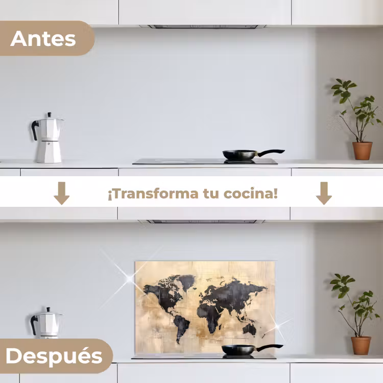 Salpicaderos de cocina - Mapamundi - Oro - Negro - Abstracto — 7