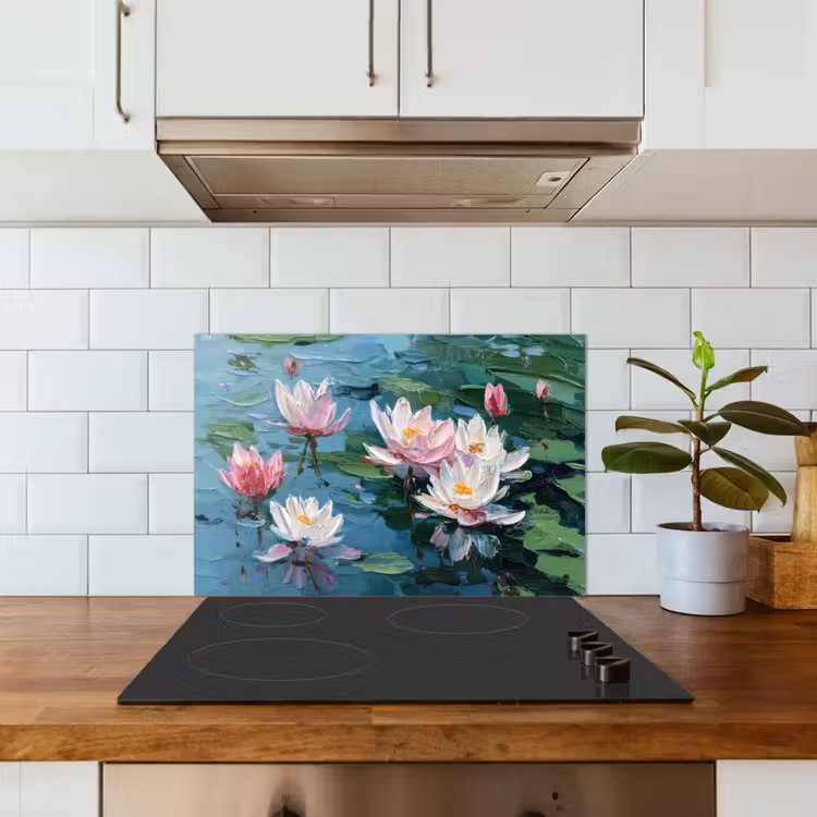 Salpicaderos de cocina - Nenúfares - Flores - Rosa - Agua — 3