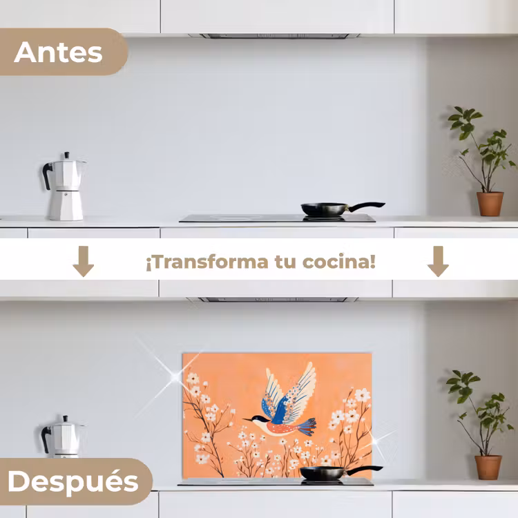 Salpicaderos de cocina - Pájaro - Ramas en flor - Cálido - Colorido — 7