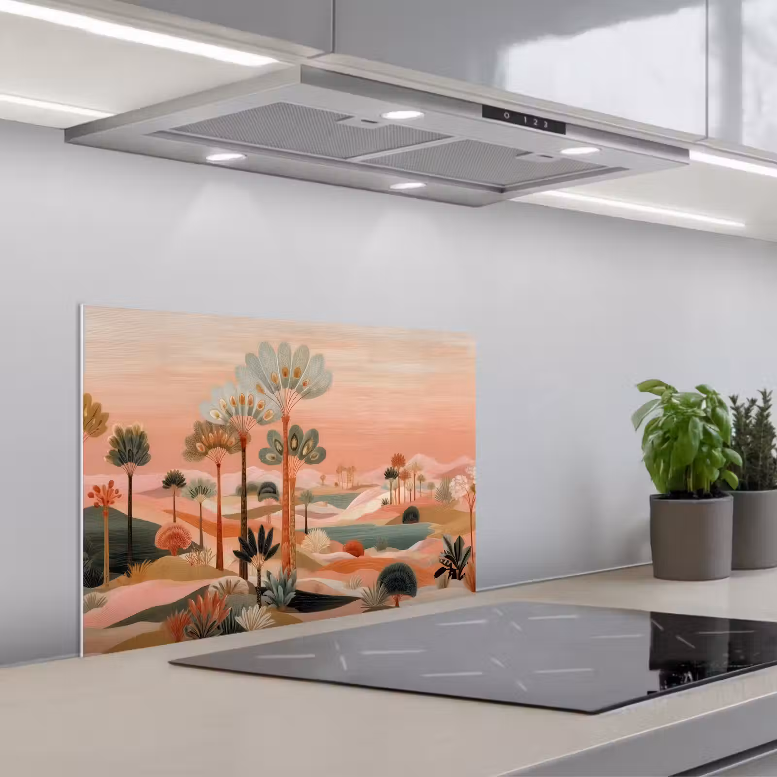 Salpicaderos de cocina - Paisaje rosa - Palmeras - Agua — 1