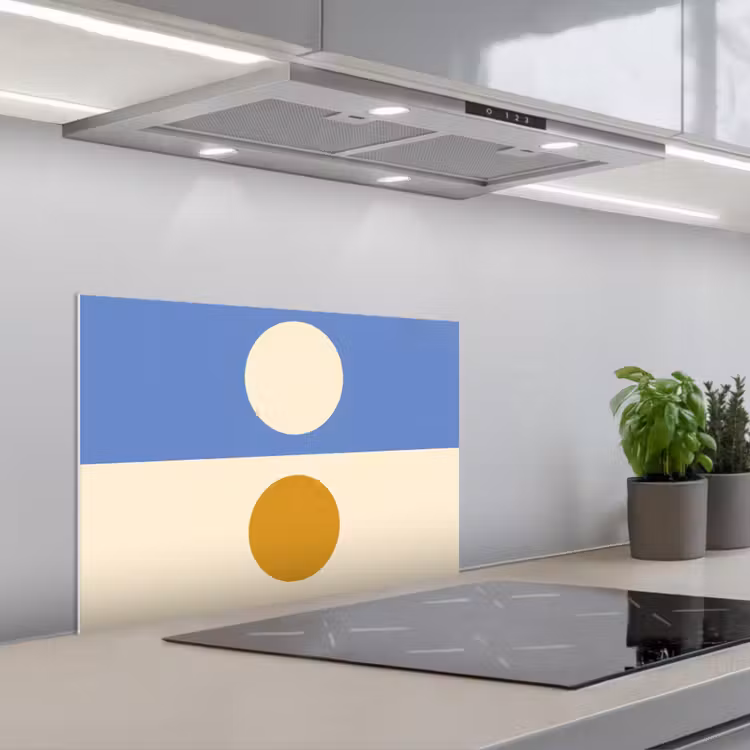 Salpicaderos de cocina - Círculos - Simétricos - Blanco - Azul- Amarillo — 1