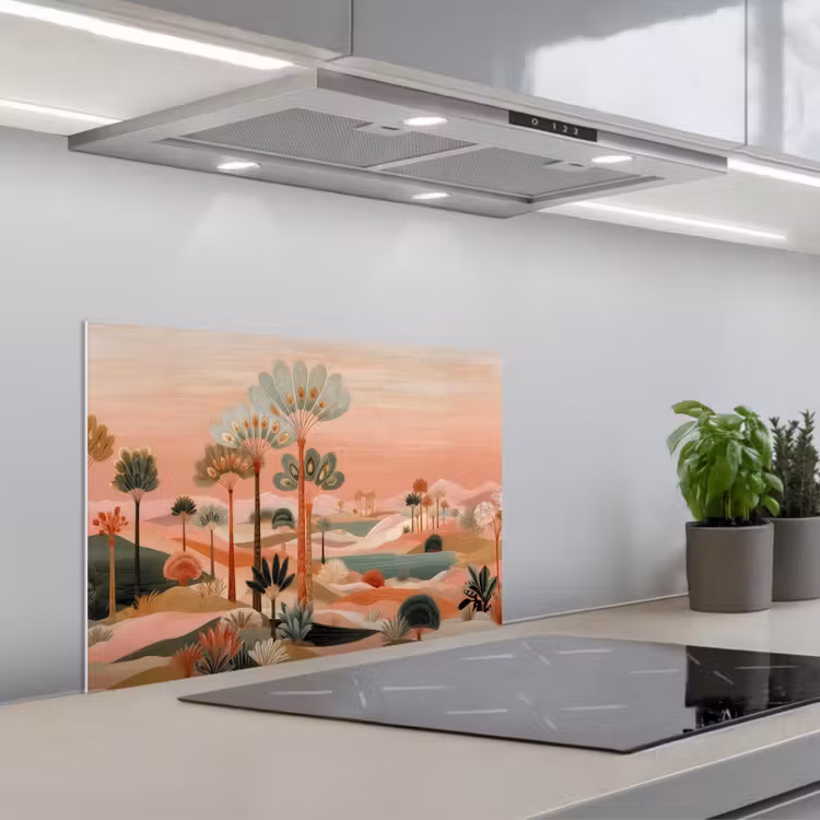 Salpicaderos de cocina - Paisaje rosa - Palmeras - Agua — 1