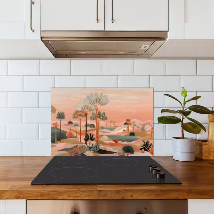 Salpicaderos de cocina - Paisaje rosa - Palmeras - Agua — 3