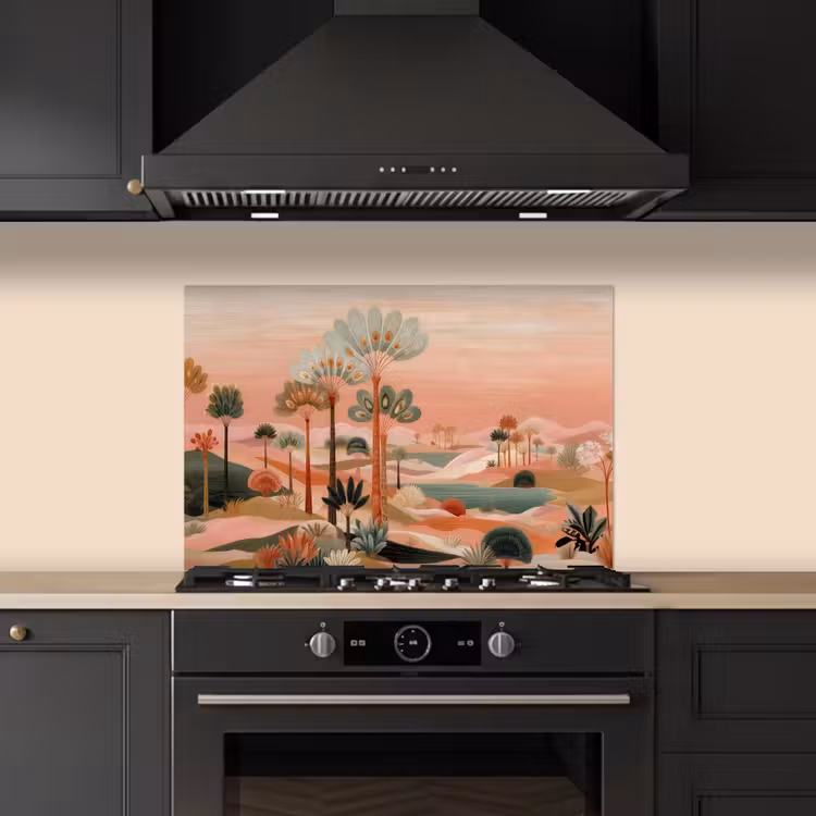 Salpicaderos de cocina - Paisaje rosa - Palmeras - Agua — 5