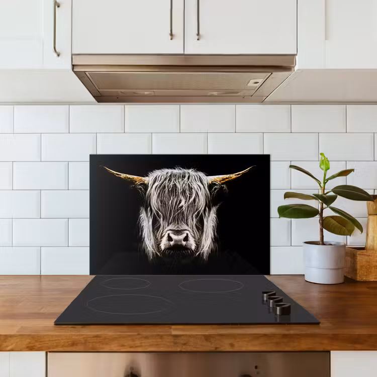 Salpicaderos de cocina - Highlander escocés - Oro - Cuernos - Blanco y negro - Vaca - Animales — 3