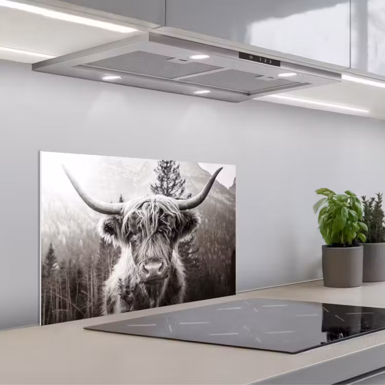 Salpicaderos de cocina - Highlander escocés - Vaca - Animales - Negro - Blanco — 1