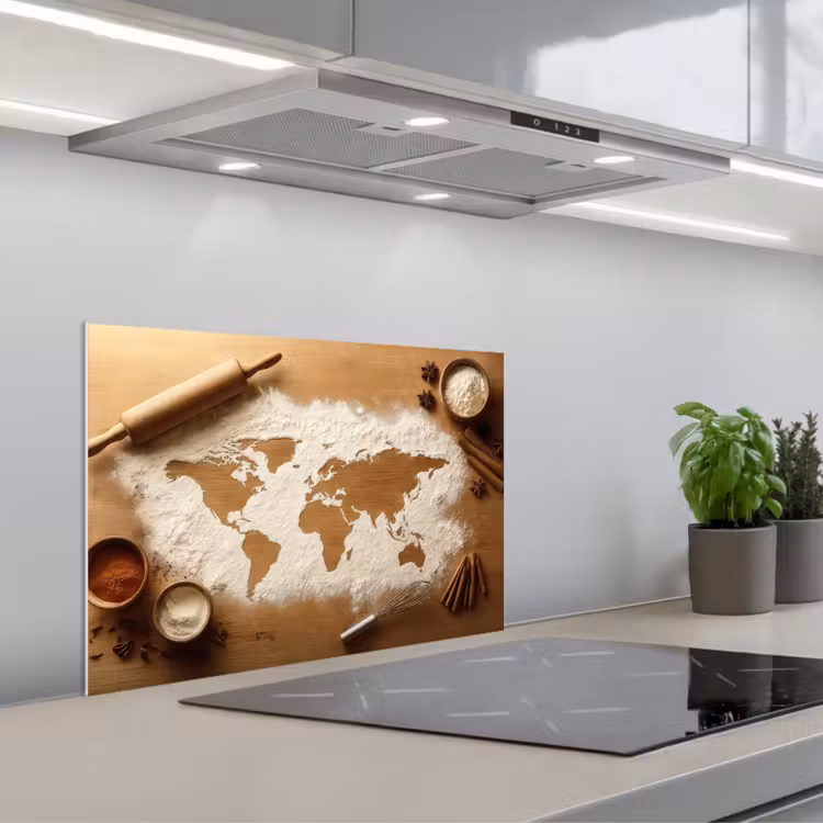 Salpicaderos de cocina - Madera - Mapamundi - Hornear - Cocina — 1