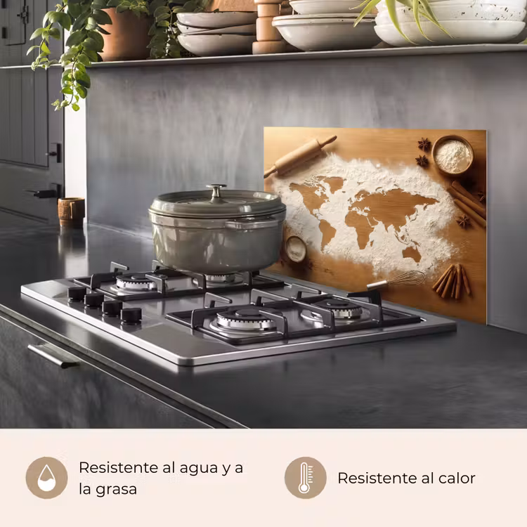 Salpicaderos de cocina - Madera - Mapamundi - Hornear - Cocina — 2